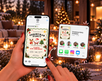 Decoratieve uitnodiging van Seven Four Templates met feestelijke tekst en kleurrijk ontwerp voor Let's Get Merry evenement.
