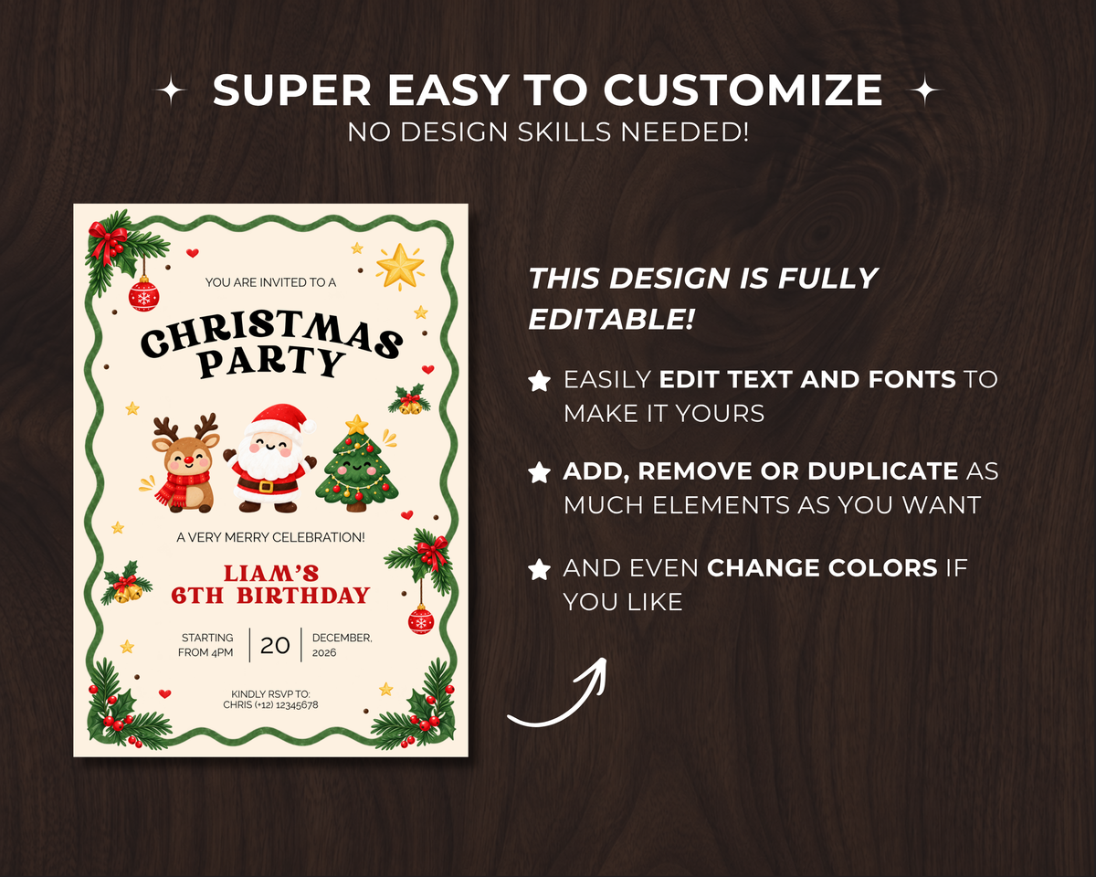 Uitnodiging van Seven Four Templates met feestelijke 'Let's Get Merry' tekst en vrolijk ontwerp voor speciale gelegenheden