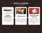 Gezicht op de Let's Get Merry uitnodiging van Seven Four Templates met feestelijke ontwerpen en kleurrijke details.