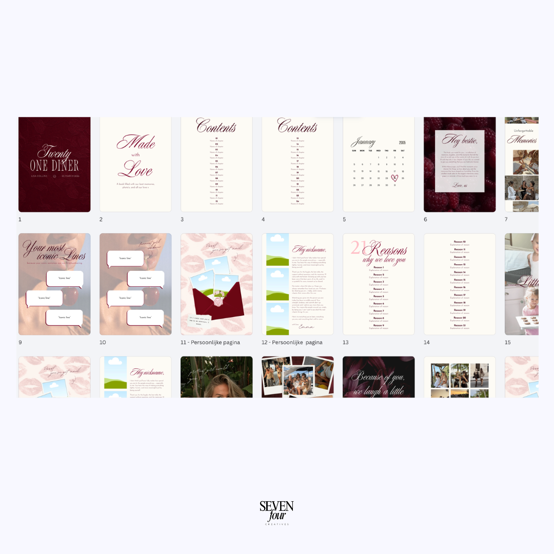 BURGUNDY BLUSH -  21 diner - Seven Four Templates