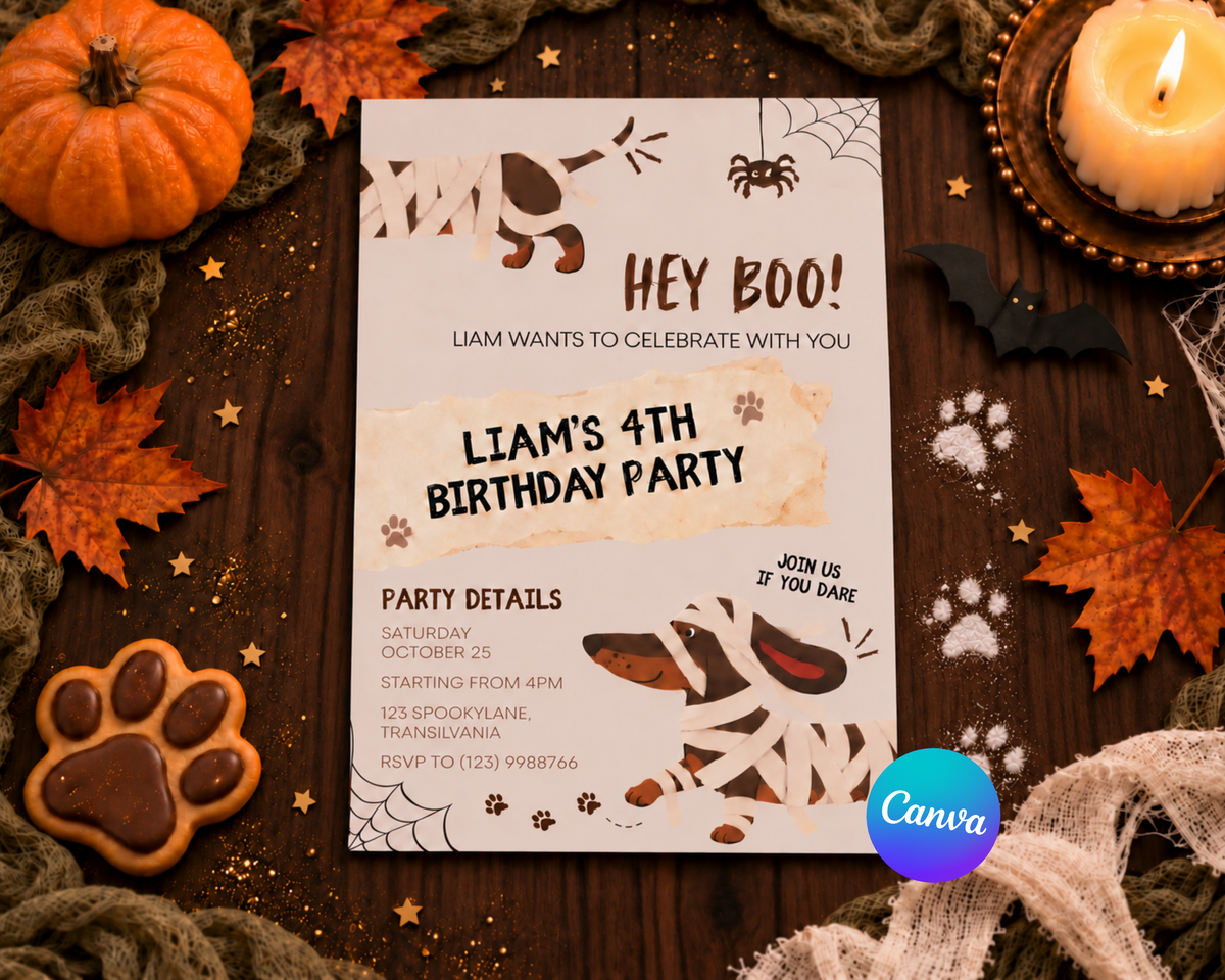 Halloween Invitation - Mummy Paws